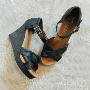 SOLD Woman’s 6 Tom’s Wedge Sandal Heels - Sparkle Denim